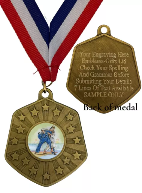 Male Martial Arts Match Award 66mm Abril Gold Medal & Ribbon Engraved Free