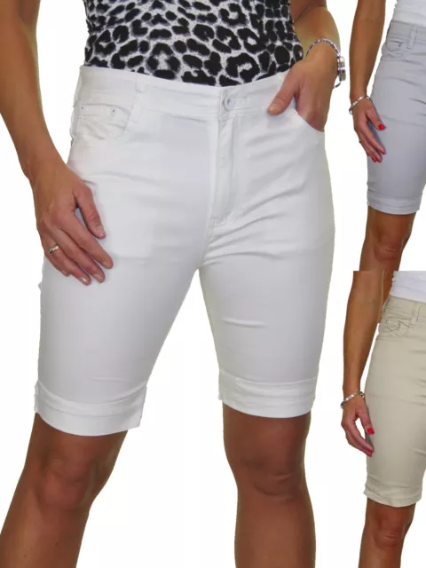 Ladies Above Knee Chino Shorts Stretch Material Plus Size Jeans Style 14-22