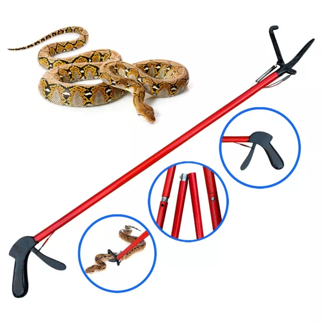 Snake Catcher Grabber 72 Inch Red Foldable Holding Tong Stainless Steel Wide Jaw