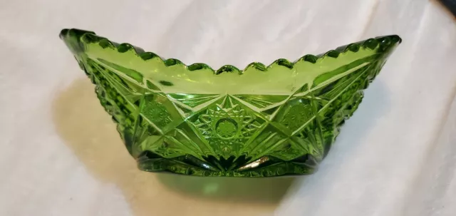 Vintage L. E. Smith Green Depression Glass Quintec Pattern Bowl Dish