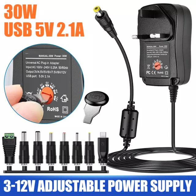 Universal Multi Voltage 30W 8 Plugs AC-DC Power Supply Adapter 3-12V 2A Output