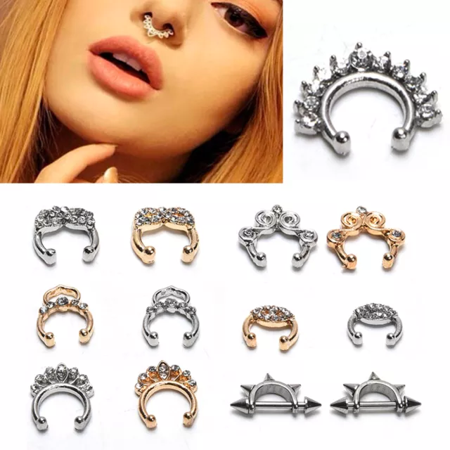 Fake Unisex Septum Clicker Nose Ring Non Piercing Hanger Clip On Jewelry-KX