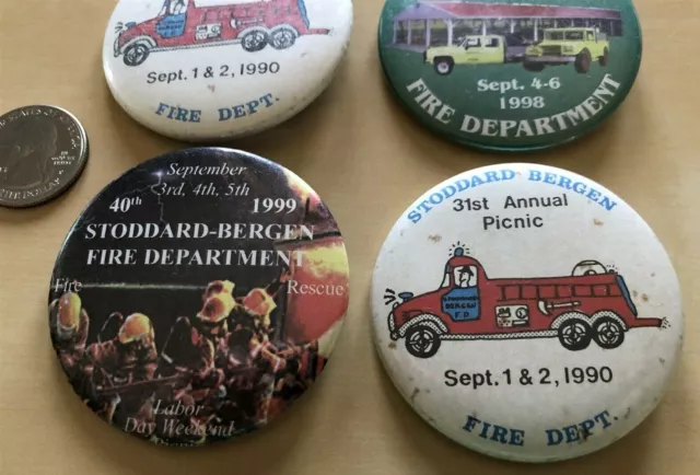 Lot of 4 Stoddard Bergen Wisconsin Fire Department Pinbacks Buttons #33987 3