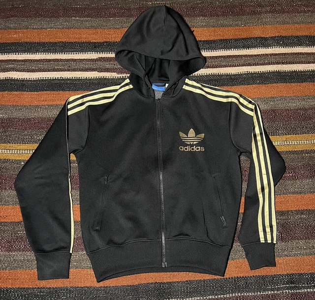 Adidas Felpa con Cappuccio e Zip Nero Oro Tuta Uomo Donna Taglia S Jacket Sweats