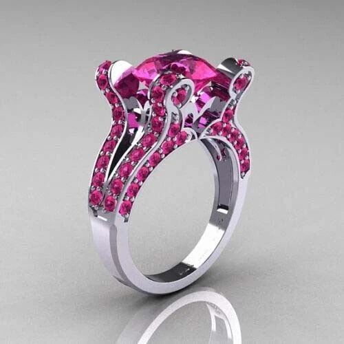 3.05ct Pink Round Cut Lab Created Diamond Engagement Ring Solid 925 Silver
