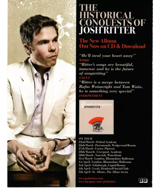 (Wor1) Magazine Advert 12X9" The Historical Conquests Of Josh Ritter Album