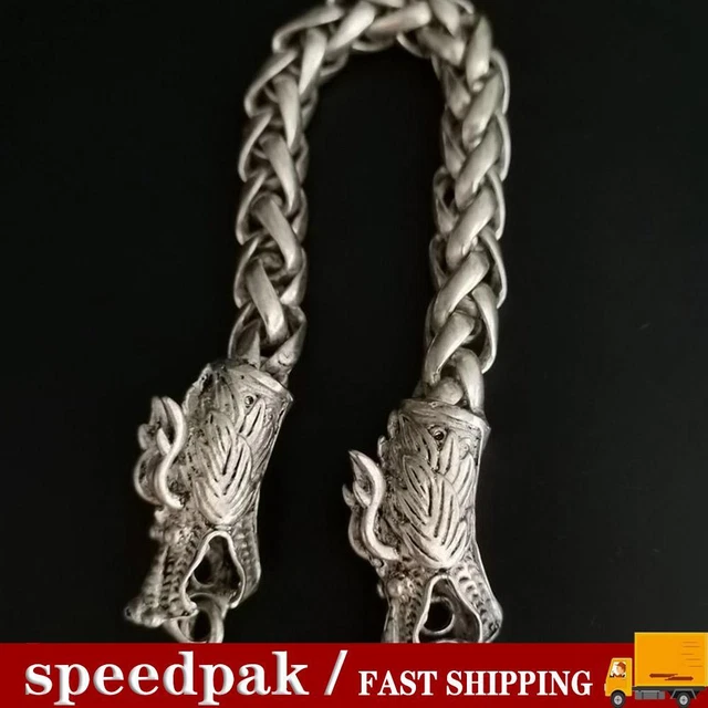 Raro Brazalete Chino Hecho a Mano Antiguo Tíbet Dragón U CS Y6M4 Exquisito V5F7