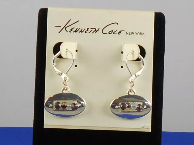 Kenneth Cole New York Silvertone Shards Purple Lavender Bead Oval Drop Earrings
