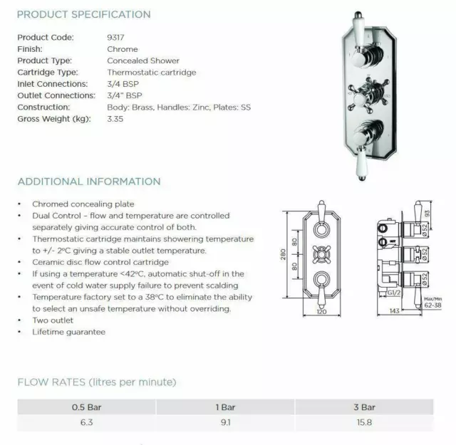 Traditional Dual Control Thermostatic Concealed Shower Mixer Valve 3