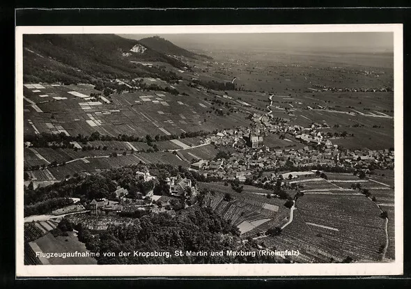 AK St. Martin /Rheinpfalz, Fliegeraufnahme mit Maxburg und Kropsburg 1934