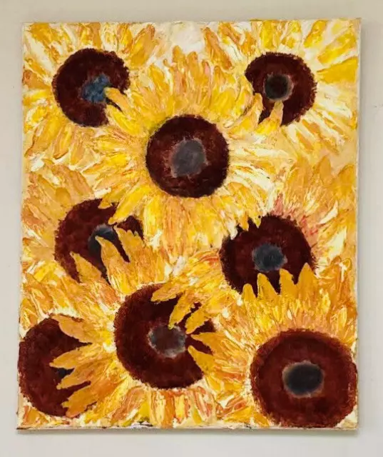 Original Abstract Oil Painting On Canvas Sunflowers Textured  impasto