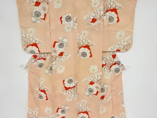 39693# Japanese Kimono / Antique Kimono For Girls / Flower & Shikishi Patter