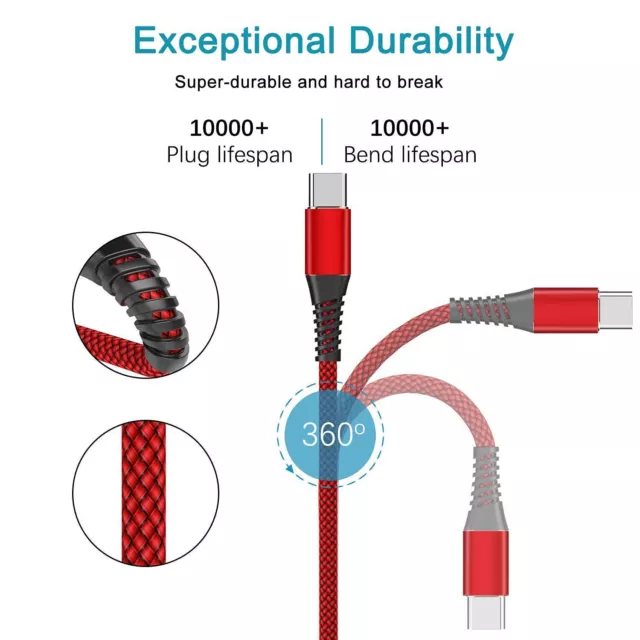 Braided Type-C USB-A to USB-C Fast Charge Cable Cord Charger Charging Sync Lot 2