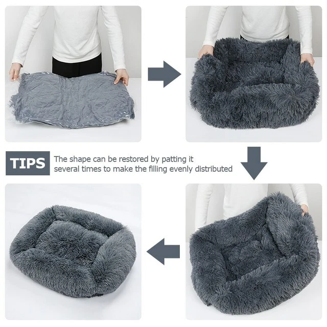 Bed Pet Fluffy Dog Cat Calming Sleeping Soft Plush Nest Warm Kennel Donut 4