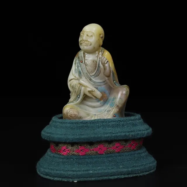Chinese Exquisite Handmade Luohan Carving Shoushan Stone Statue