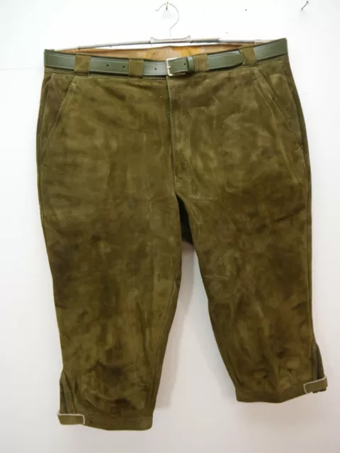 Meindl buone condizioni per ginocchia Jäger pantaloni in pelle camoscio verde taglia 50