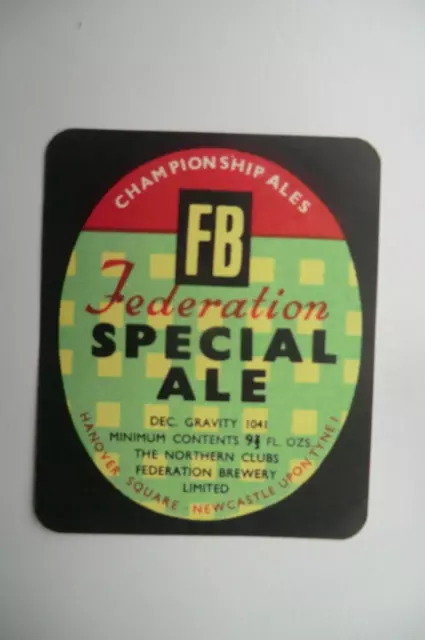 Mint Northern Clubs Federation Newcastle Special Ale Brewery Beer Bottle Label