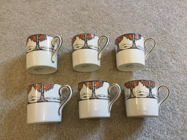 Set of 6 Vintage Crown Ducal Orange Tree Coffee Cups 1939s Art Deco