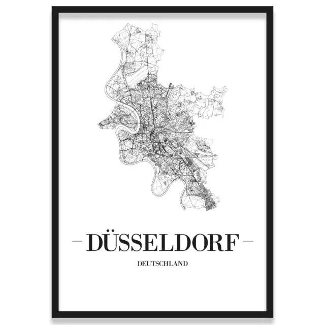 JUNIWORDS Stadtposter, Düsseldorf, Weiß, Kunstdruck Plan Map