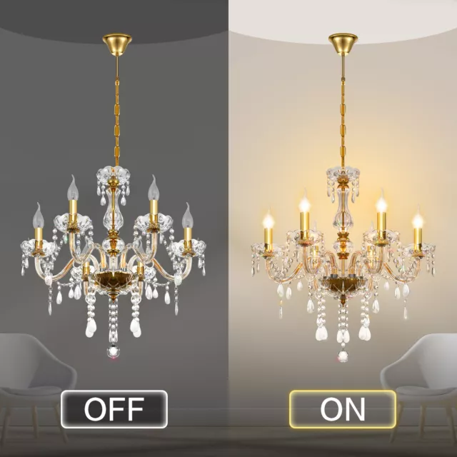 UK Gold 6 Arms Crystal Chandelier Ceiling Light Candle Pendant Lamp E14