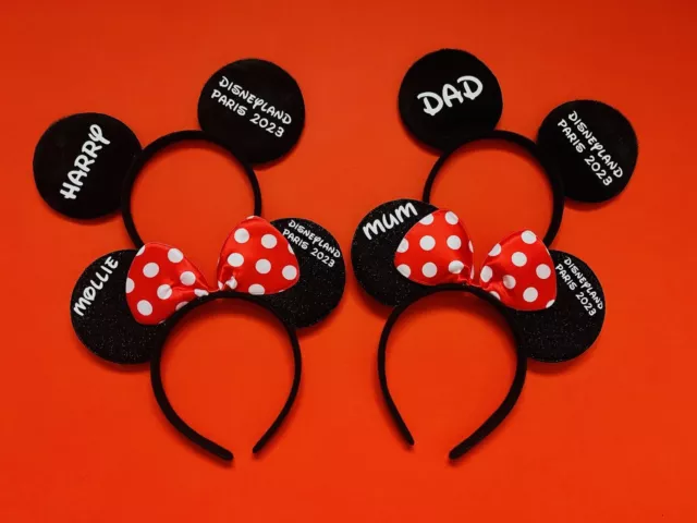 Personalised Minnie Mickey Ears Disney Theme Headband Disneyland Reveal