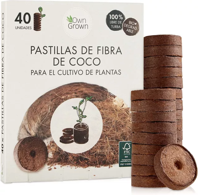 Sustrato fibra coco con nutrientes 40 pastillas,plantas,macetas,huerto,sin turba