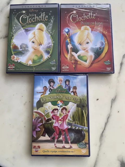 Lot 3 Dvd Disney La Fee Clochette 93 + Pierre De Lune 96 + Le Tournoi Neuf