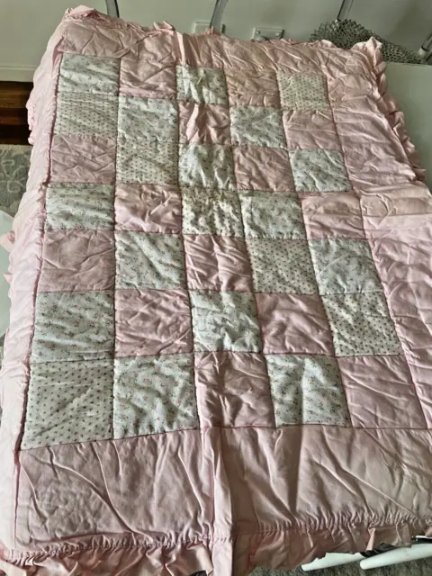Pink Baby Girl Sweet Dreams Cot Quilt Cover Patchwork 1980s