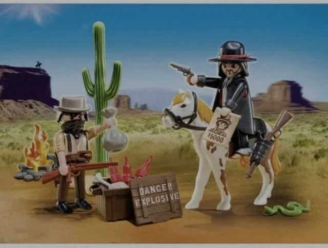 Lot PLAYMOBIL Vintage Western 1986 – Cow-boys, Cheval, Chariot, Carabine – Bon état – Collection