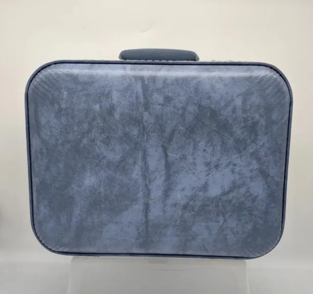 Vintage Blue Hard Case Carry On Travel Luggage Suitcase Mid Century Modern Style 2