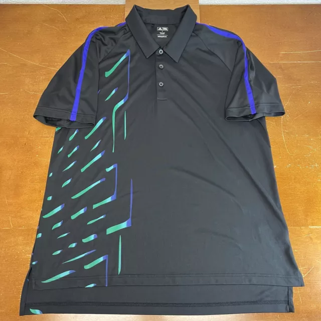 Adidas Shirt Mens Large Black Purple Green Golf Polo Short Sleeve