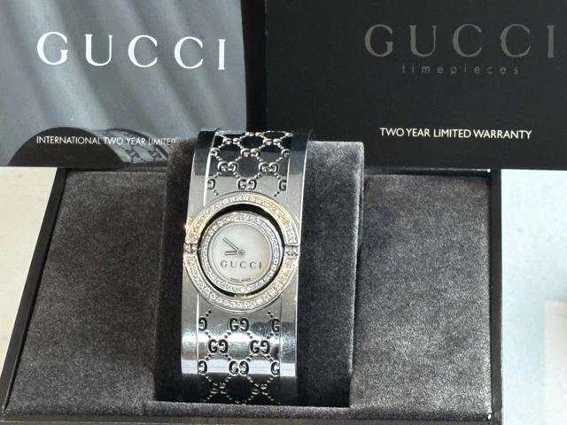 GUCCI TWIRL WATCH 72 Diamond 112 Bangle Steel Ladies White Dial 23mm Bracelet 1 200.00 PicClick UK