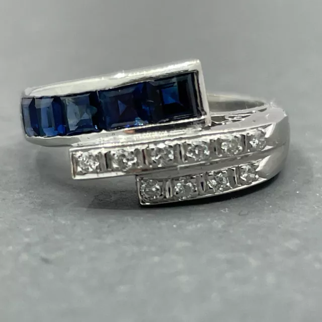 Diamond & Sapphire Platinum Art Deco Style Bypass Ring