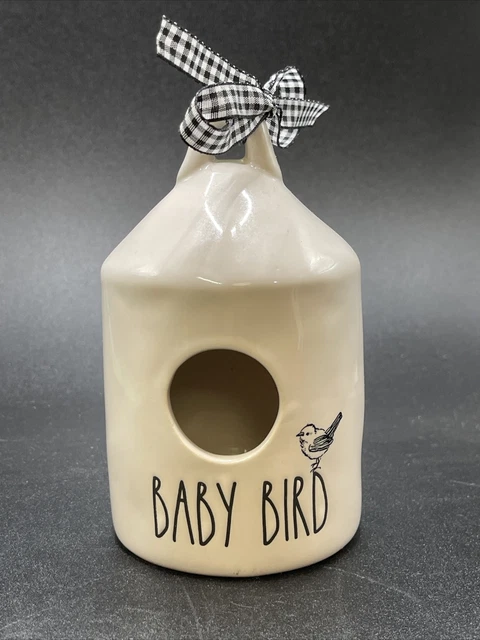 Rae Dunn Baby Bird House Jug Style Artisan Magenta Black Checkered Ribbon 5.5”