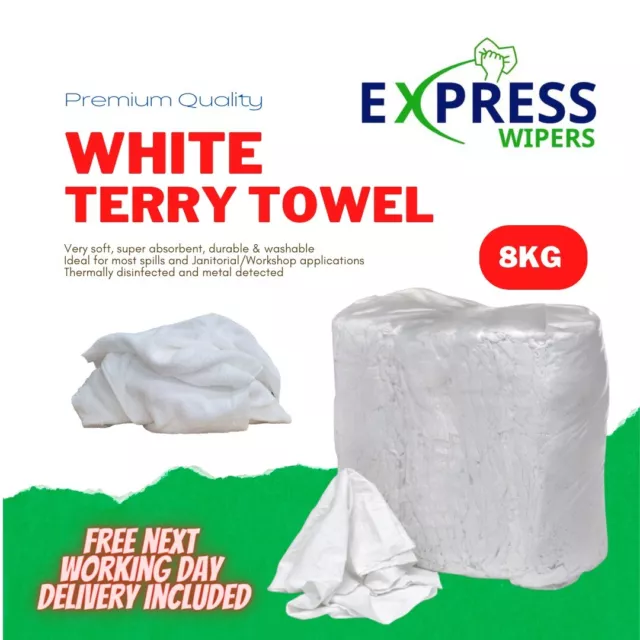 8kg Premium White Terry Towelling Cleaning Rags Wipers Wiping Cloths