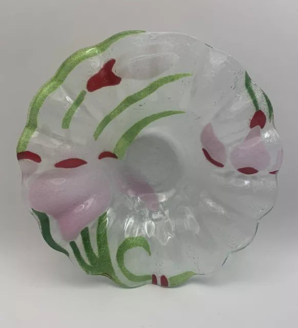 Sydenstricker Fused Art Glass Ruffled Edge Bowl Pink Japanese Iris 6.5” Cape Cod