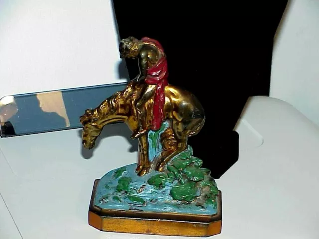 Vintage Horse Rider Bookend "End of the Trail" orig Cold painted 1930's Ronson