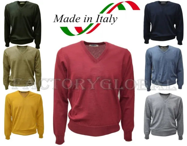 Maglione Pullover Uomo  Scollo a V Punta Lana Merino sotto giacca Made Italy