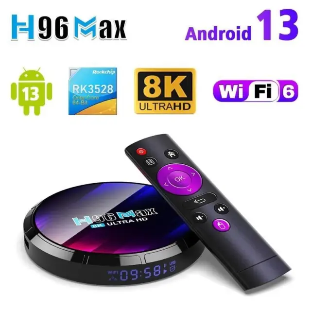 8K Android TV Box H96 MAX RK3528 4GB RAM 64GB ROM 4K Android 13 2.4G/5.8G WiFi 6