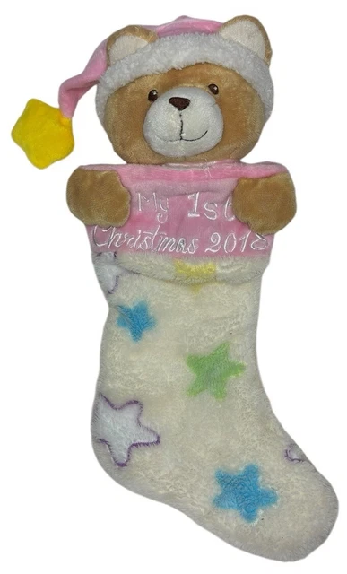 MY FIRST CHRISTMAS 2018 Teddy Bear Stocking Pink Stars Plush DanDee Baby s 1st 33.39 PicClick UK