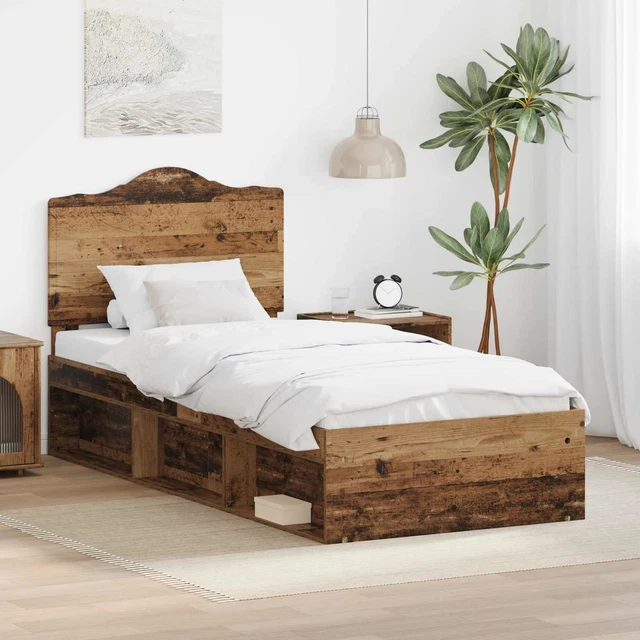 BED FRAME WITH Headboard Old Wood 90 x 190 cm Solid Pine Wood vidaXL £ ...