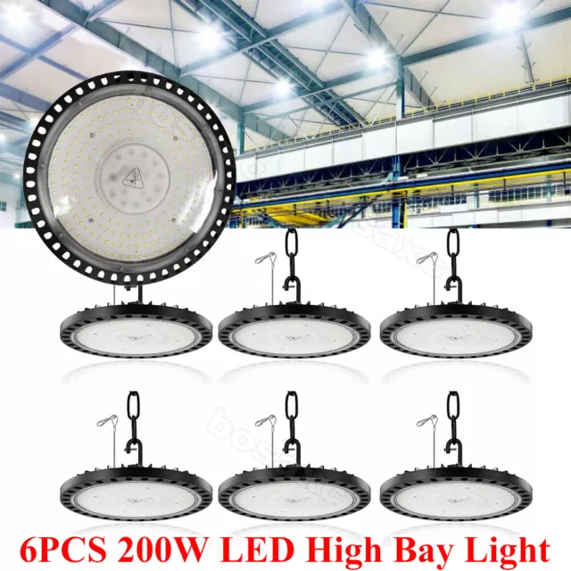 6 Pack 200W UFO Led High Bay Light Factory Warehouse Commercial Led Shop Lights