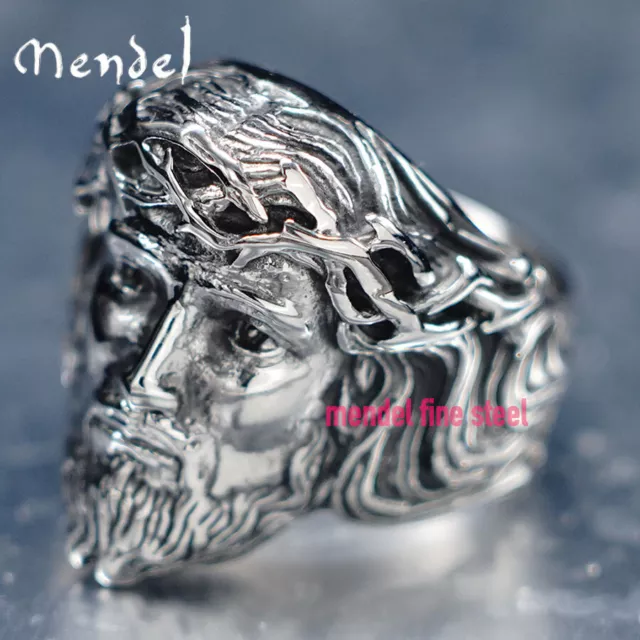 MENDEL Mens Catholic Christian Jesus Christ Face Head Ring For Men Size 7 8 9-15