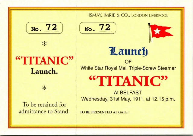 MARINE ART POSTERS RMS Titanic Launch Ticket Continental Size Postcard ...