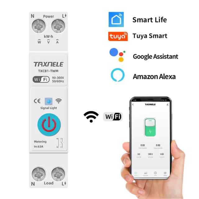 TUYA WIFI Smart Switch 1P Circuit Breaker Energy Meter KWh Power Metering Timer