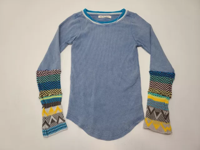 We the Free Alpine Cuff Thermal Knit Top Shirt Blue Size Small Womens