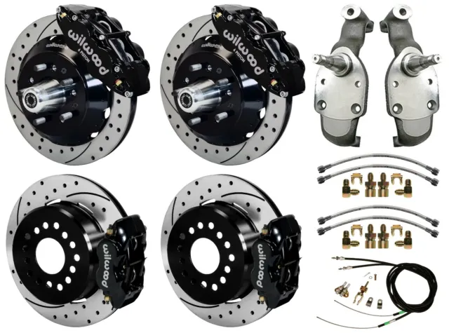 Wilwood Disc Brakes,13" Front & 12" Rear,2" Drop Spindles,59-64 Impala,Drill,Blk
