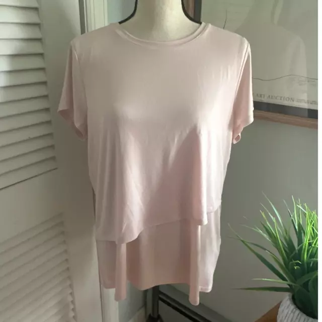 IVANKA TRUMP Womens Light Pink Layered Short Sleeve Top Slinky Knit Career | L