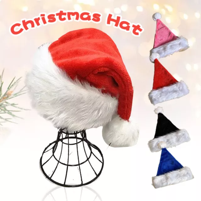 New Adult Unisex Christmas Hat Plush Xmas Costume Pompom Santa Claus Caps