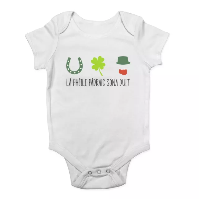 St Patrick's Day Baby Grow Vest In Gaelic Irish La Fheile Padraig Boys Girls